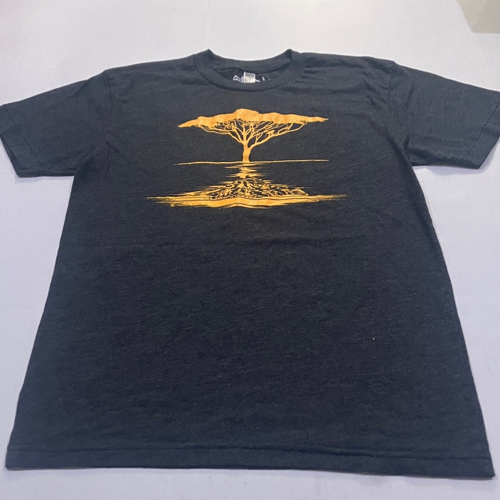Dark GrayGraphic T-Shirt with Orange Tree Design